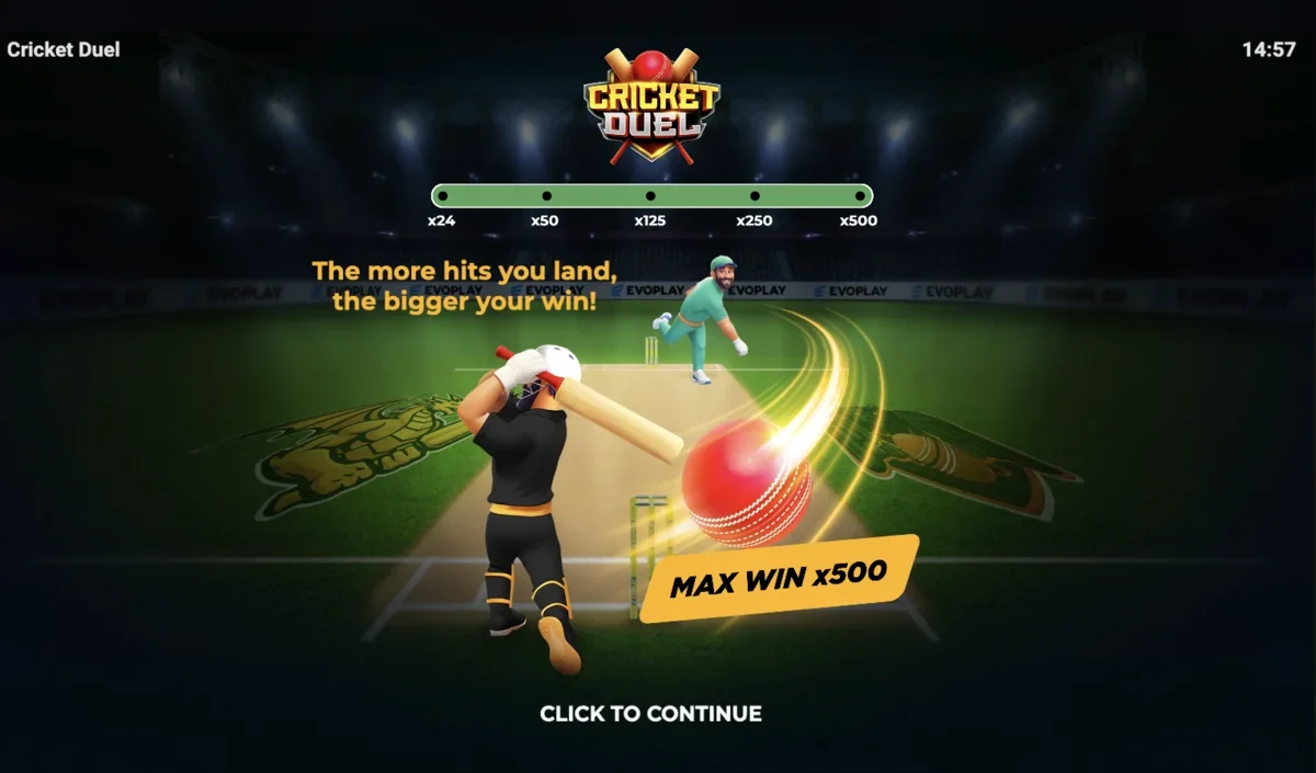 Cricket Duel interface with numbered annotations showing all game elements