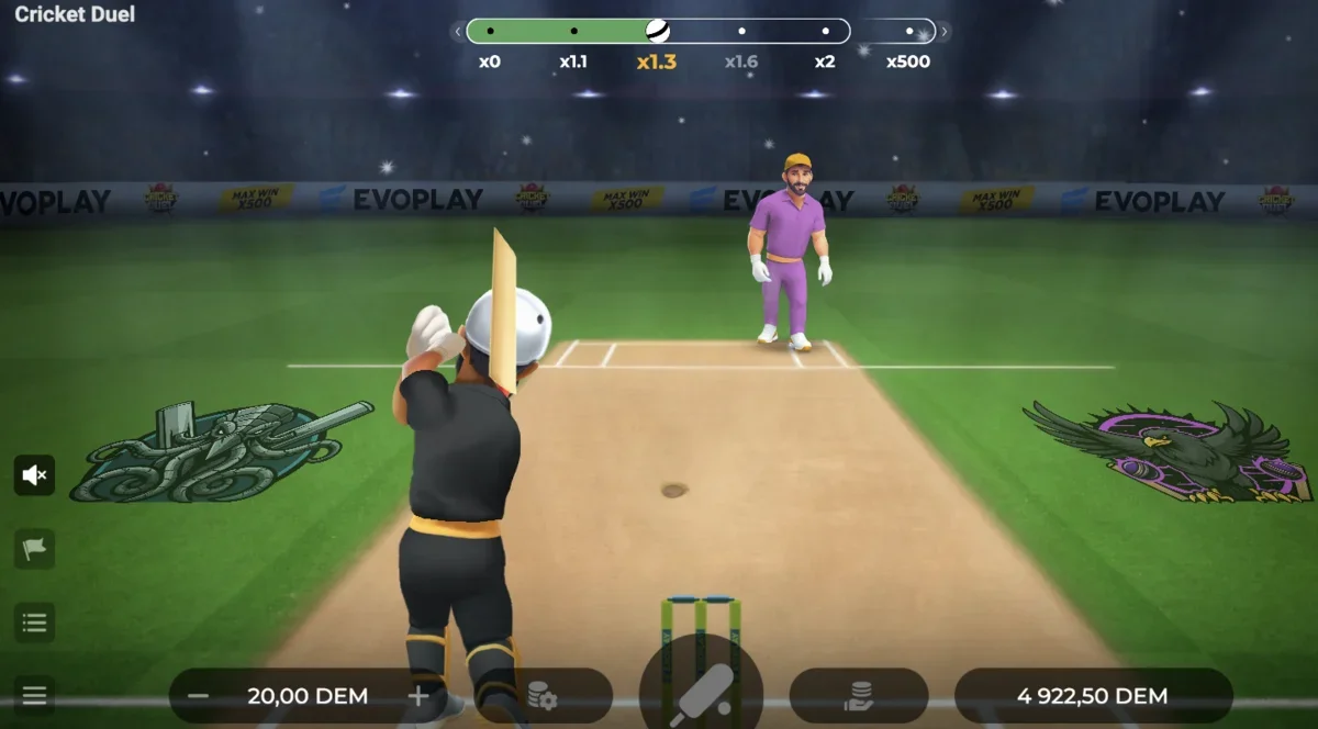 Cricket Duel betting panel showing bet amount selection