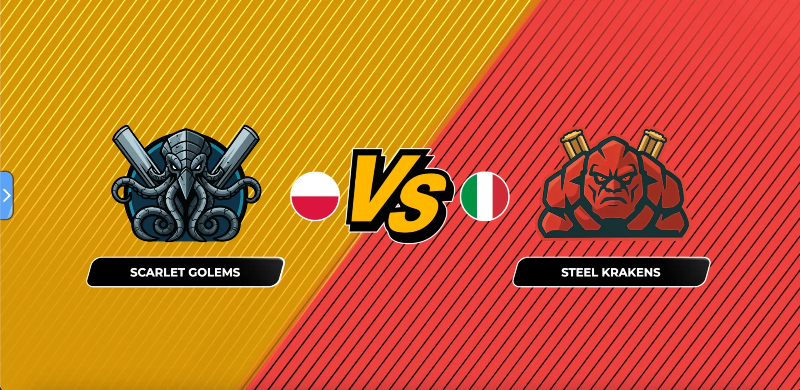 Cricket Duel VS pop-up animation showing both teams